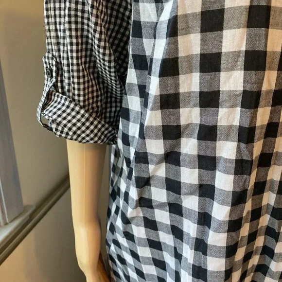 Style &Co Womens 1X Button Up Shirt Black White Gingham Light Cotton Westerncore - Picture 6 of 9
